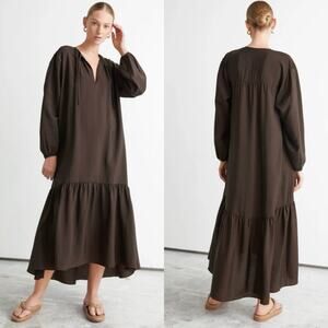 & other stories Voluminous Maxi dress Chocolate brown Size 4 festival Boho Artsy